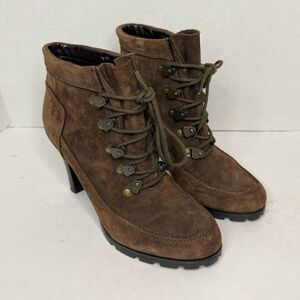 Lauren Ralph Lauren Women’s 8M Stiletto Ankle Boot Lace-Up High Heel Leather EUC